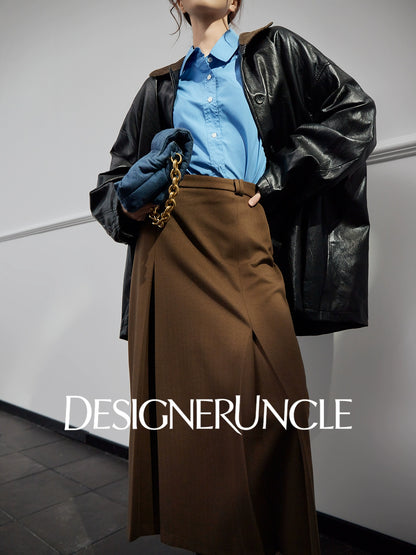 DGU "Obsidian Black" black leather jacket Haining sheepskin versatile top - Eric.