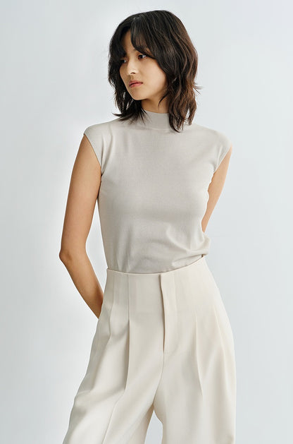 COMME MOI small cap sleeve semi-high neck knitted top - MADISON.