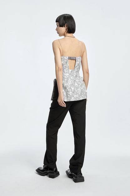 TINY IN chain irregular jacquard camisole women gray top-NANA