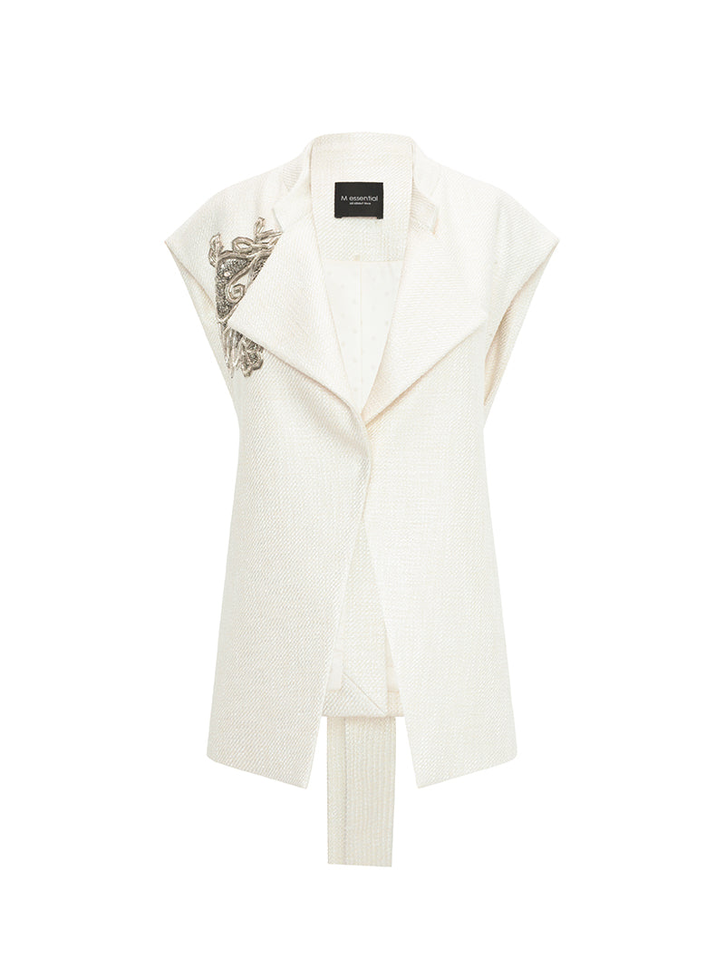 M essential Mackay designer embroidered stand-collar vest velvet top pant set - Niara