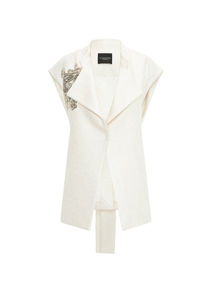 M essential Mackay designer embroidered stand-collar vest velvet top pant set - Niara