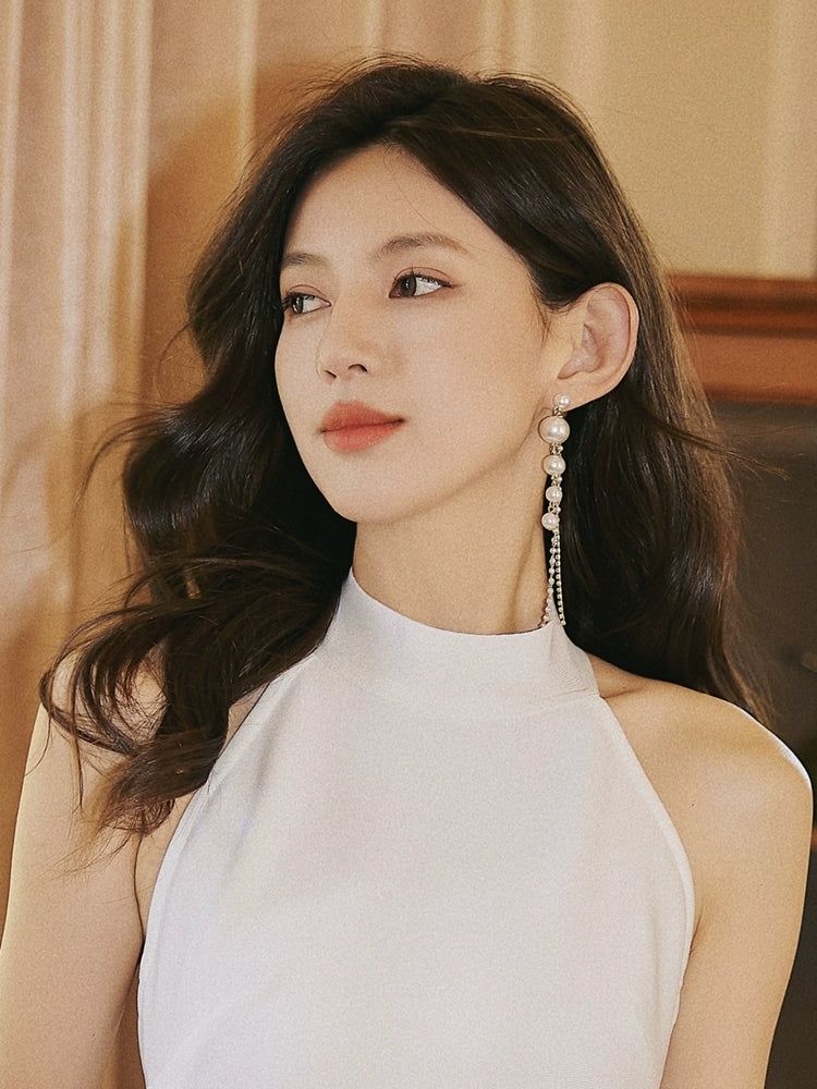 DOLLY Elegant European Style Diamond Pearl Tassel Chic Earring-CAMILA