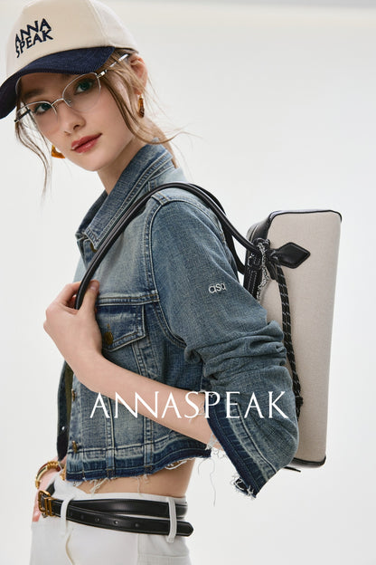 ANNASPEAK Denim  Wash Short Small Long  Denim Jacket-AYO.