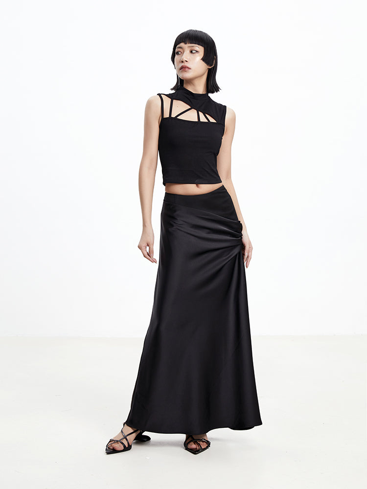 TINY IN triangle cut-out short tight women's summer vest-ASHAN