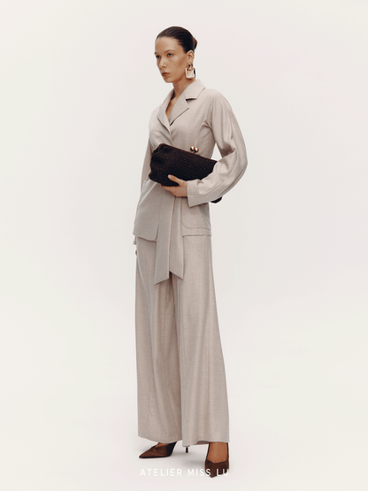 ATELIER MISS LU Sheep Wool Blend Wide-Leg Suit Pants - LEAP