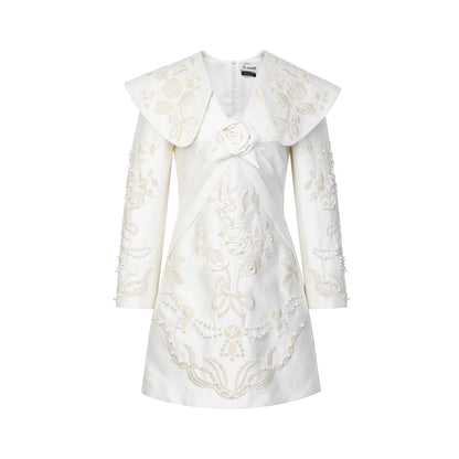FAME Romantic Modern Rose Embroidered Lapel Dress - SERGIO
