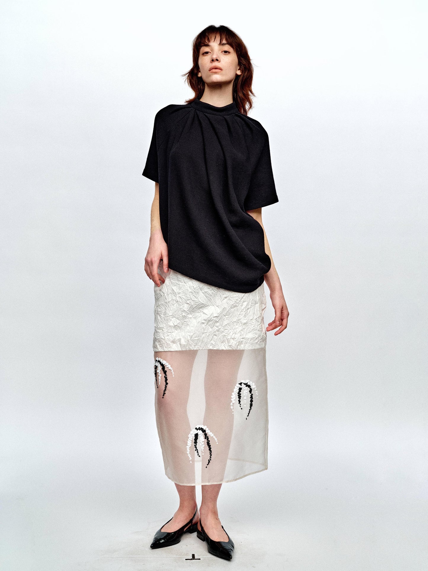 SERRER Sequins embellished silk panels white skirt - JACKSON.