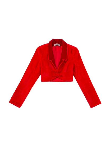 Le Palais Vintage Elegant Style Red Fur Crop Chinese Jacket - Jacky.