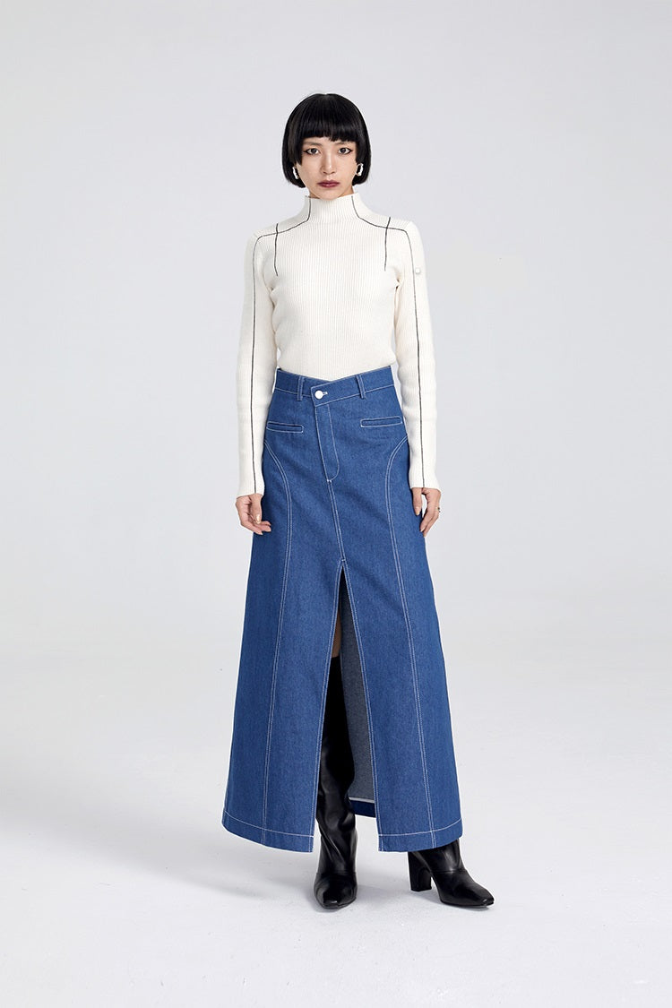 TINY IN large slit long three-dimensional denim skirt -MANNIE