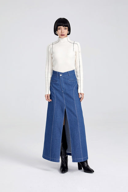 TINY IN large slit long three-dimensional denim skirt -MANNIE