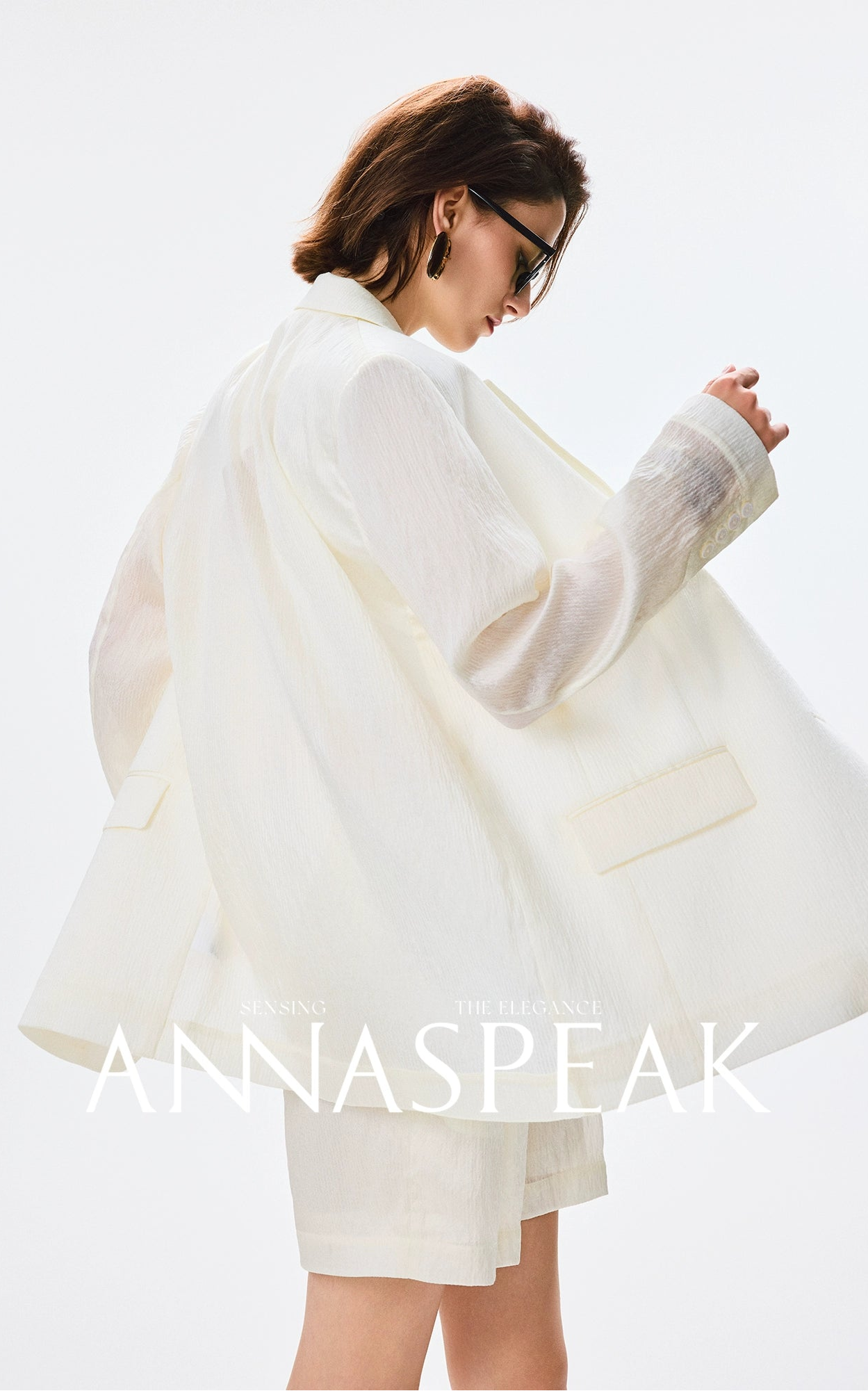ANNASPEAK pearl gloss texture suit drawstring shorts-GRANS.