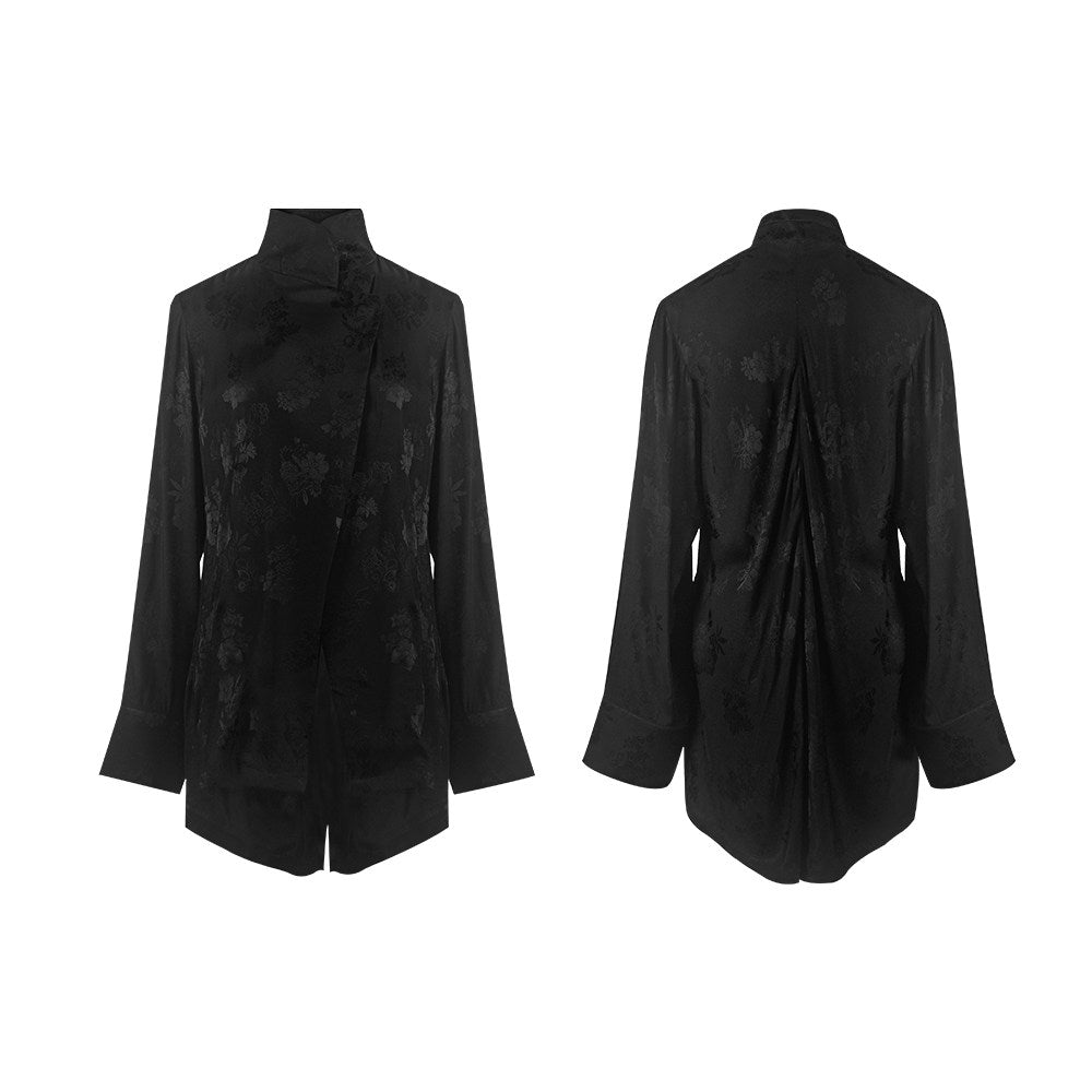 TUYUE Chinese style black light dress satin jacquard long-sleeved shirt- MIKE.