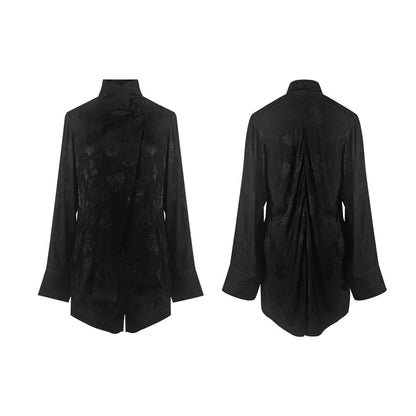 TUYUE Chinese style black light dress satin jacquard long-sleeved shirt- MIKE.