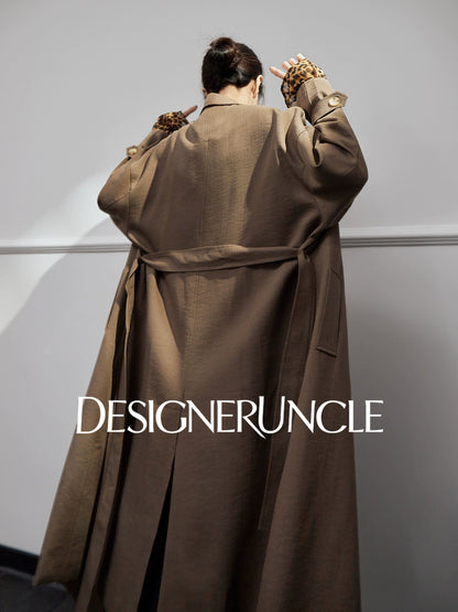 DGU "Camel Shadow" Latte Coffee Trench Coat Long Loose Commuter Versatile Jacket - Philippa.