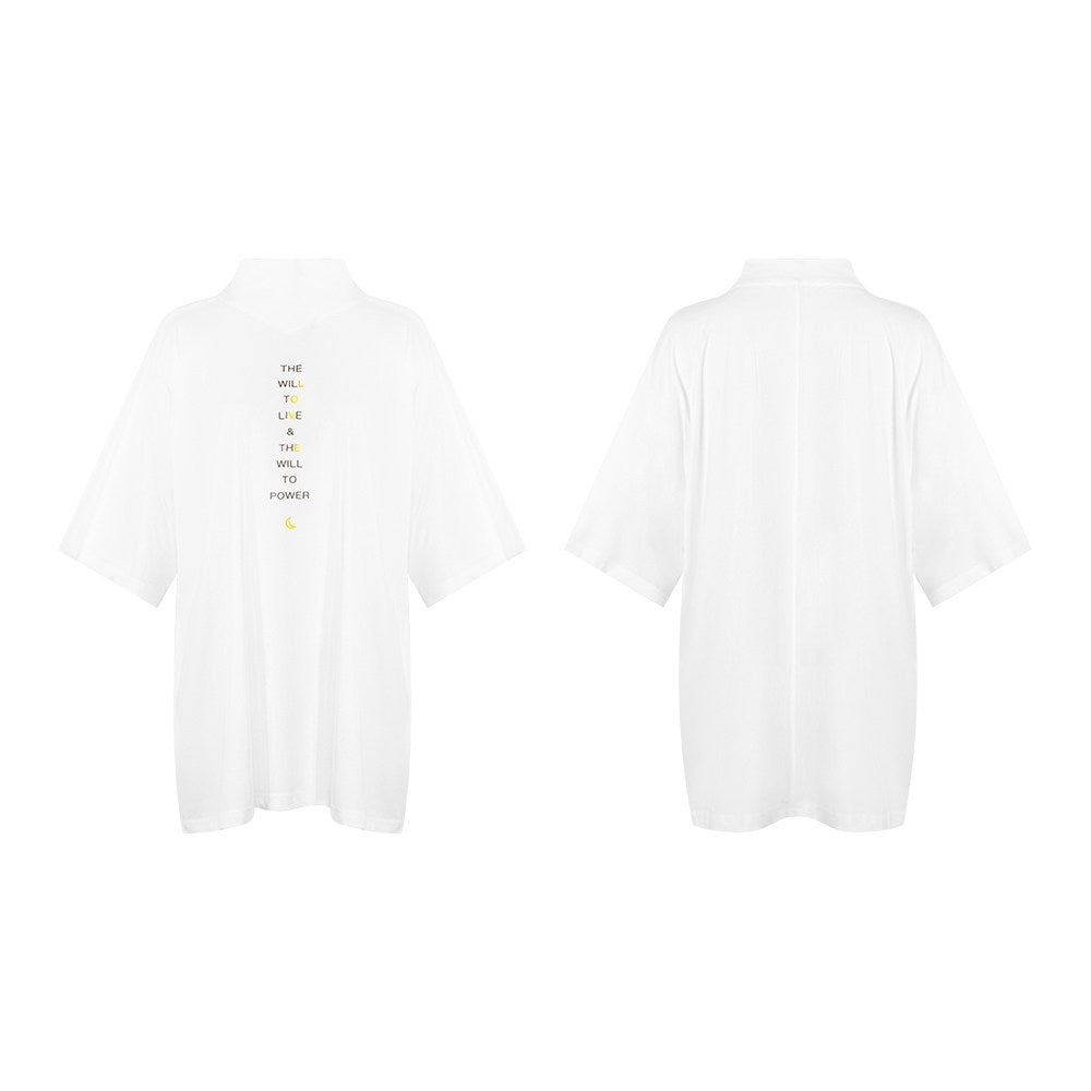 TUYUE white cotton printed small turtleneck short-sleeved T-shirt - MING.