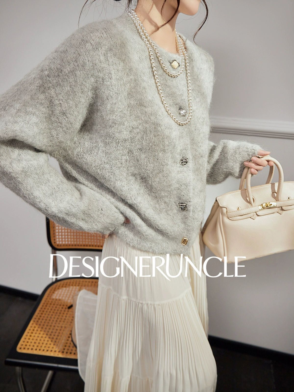 DGU "Suying" gray wool knitted sweater commuting slimming versatile top - EVID.