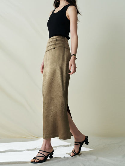 SUSHE Light Chinese acetate scratch satin high waist long skirt female -JESSICA