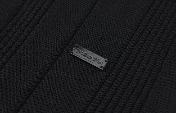 ZHUCHONGYUN black simple mid-sleeve slim knit top-IKARI.