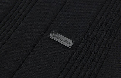 ZHUCHONGYUN black simple mid-sleeve slim knit top-IKARI.