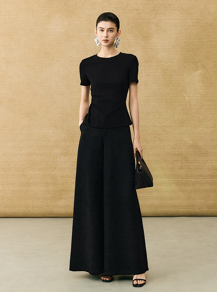 HECO Chinese Style Waist Shirred Knit Slim Stretch Top- STIQE.