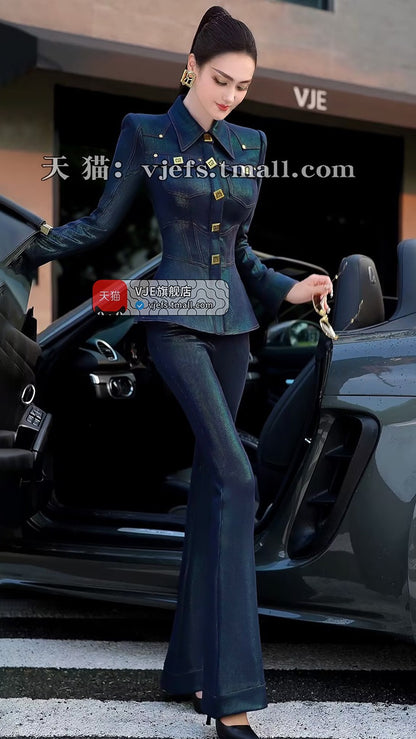 VJE Women's Top High-Waisted Micro Flared Pants Two-Piece Set - DAE.