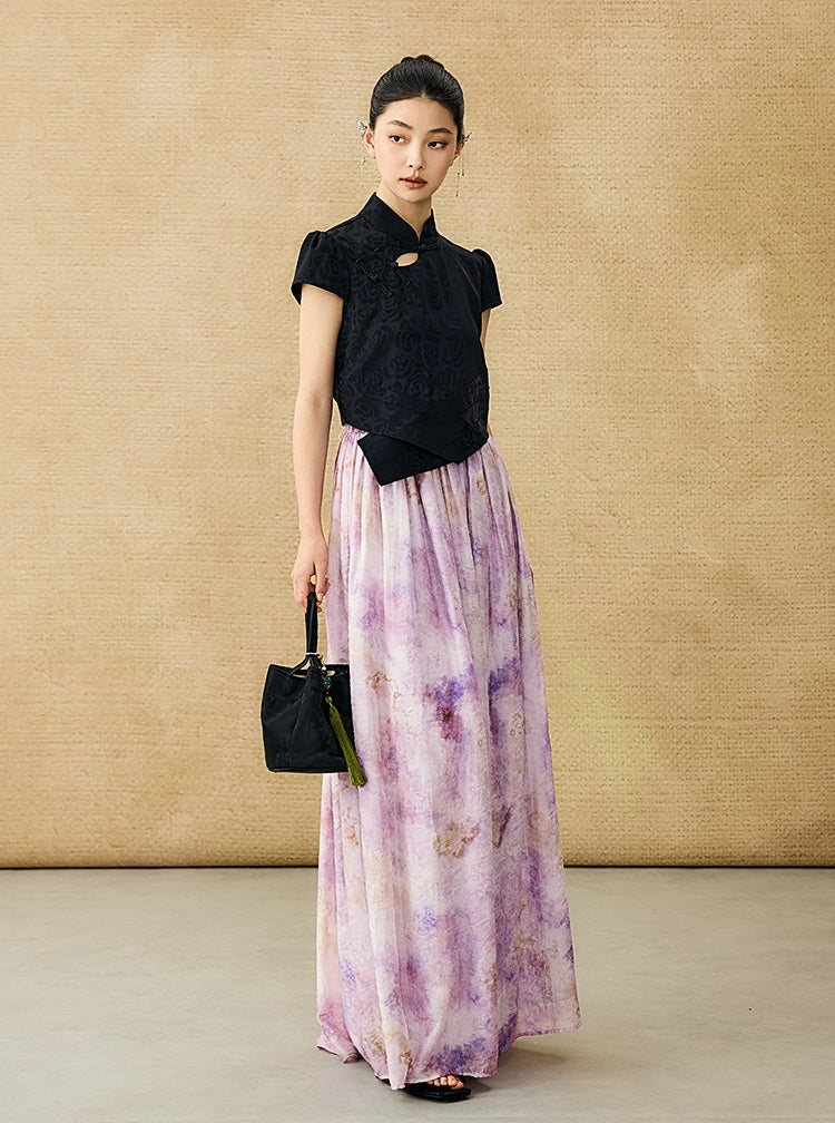 HECO Chinese acetate stand-up collar hollow buckle T-shirt - QUES.