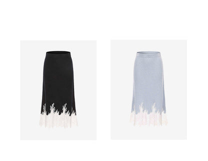 ATELIER MISS LU Fall/Winter elongated lace panelled cashmere wool skirt - ESTI