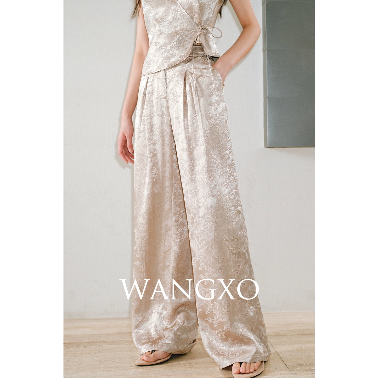WANGXO  Cross-Strappy Top Relaxed Pants and Statement Silhouette Suits Set -ZAYA