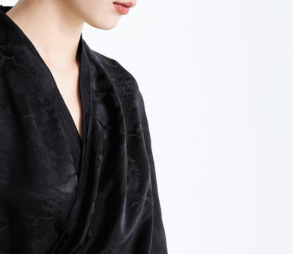 ZHUCHONGYUN Black wrap-style mulberry silk v-neck top-VANI.