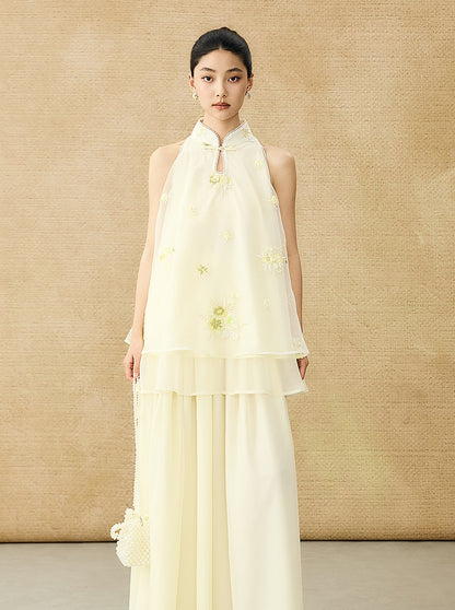 HECO Chinese Pearl Edge Embroidered Sleeveless Tulle Vest - IDEM.