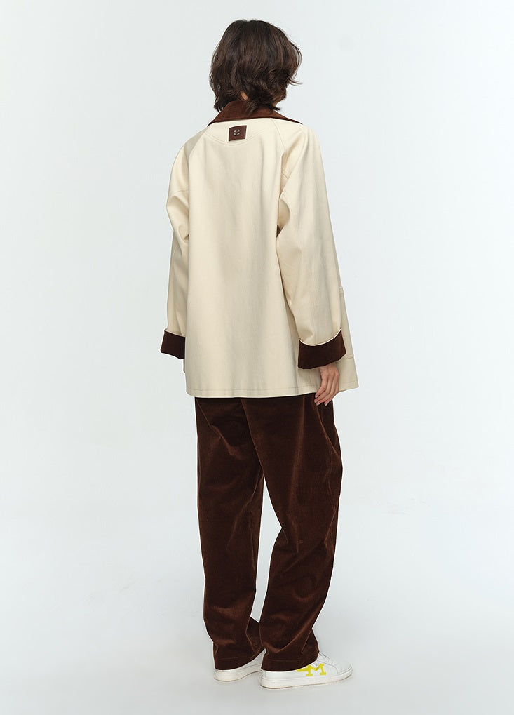 COMME MOI Lu Yan designer's new color contrasting corduroy cargo cropped jacket - ADAM.
