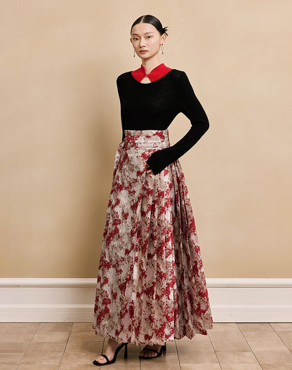 HECO Red Horse Face High Waisted Long Hanfu Skirt - offer.