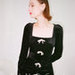 Vintage elegant square neck high-end black velvet dress - Builo