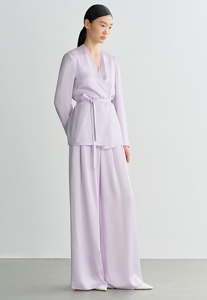 COMME MOI  Double-Sided Satin Lace-up Purple Straight top - NORA.