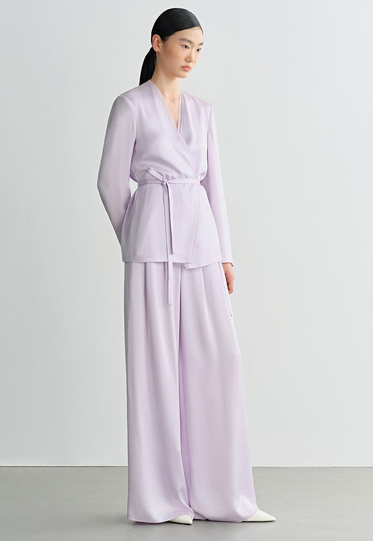 COMME MOI  Double-Sided Satin Lace-up Purple Straight top - NORA.