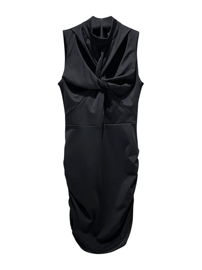 ANNAKIKI niche black kink pleated cut-out sexy dress-GENKO