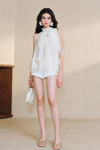 WANGXO Luxury Brand High-End Tencel Acetate Heavy Handmade Nail Flowers French Loose Ribbon Sleeveless Top - MAEVE