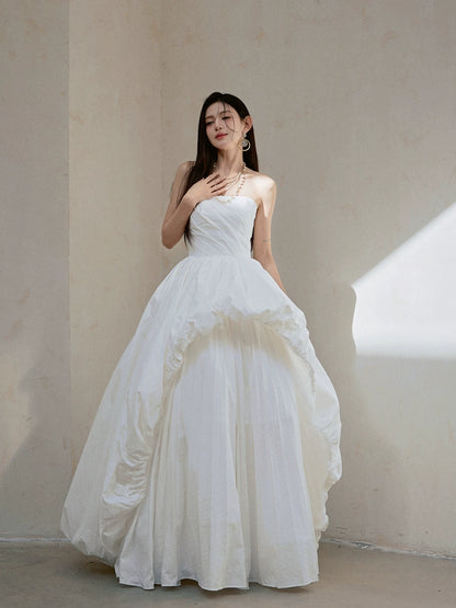 DOLLY Elegant White Tube Top Long Puffy High Waist Wedding Dress-GRACE  (V)