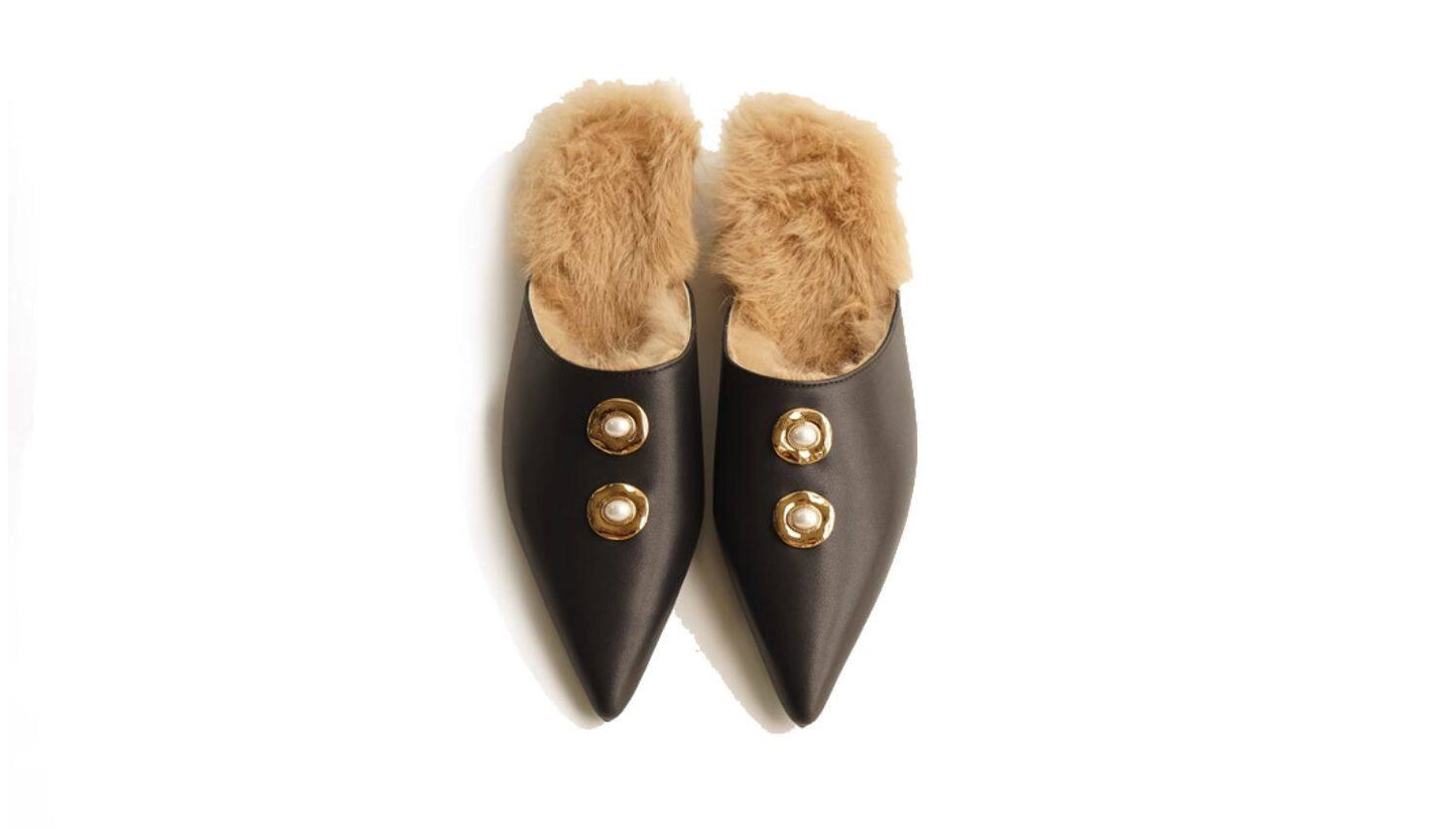 B-FEI black leather single shoe with metal buckle-MAI.