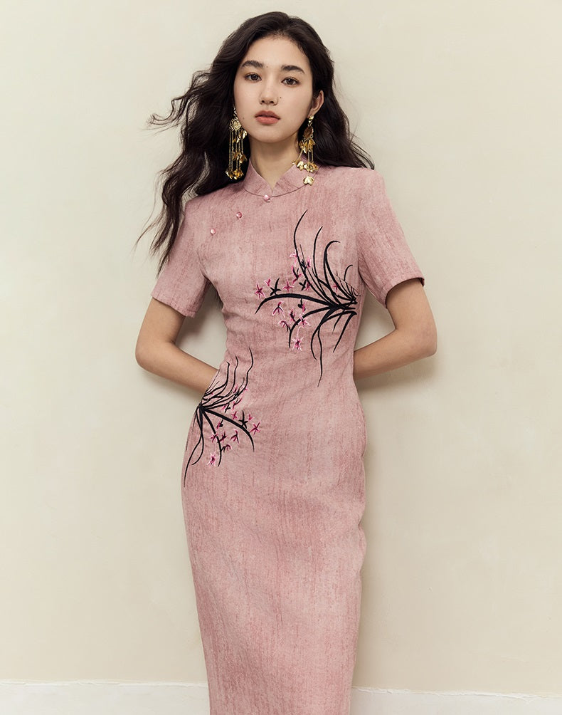 HECO old texture linen midi dress women - dome.