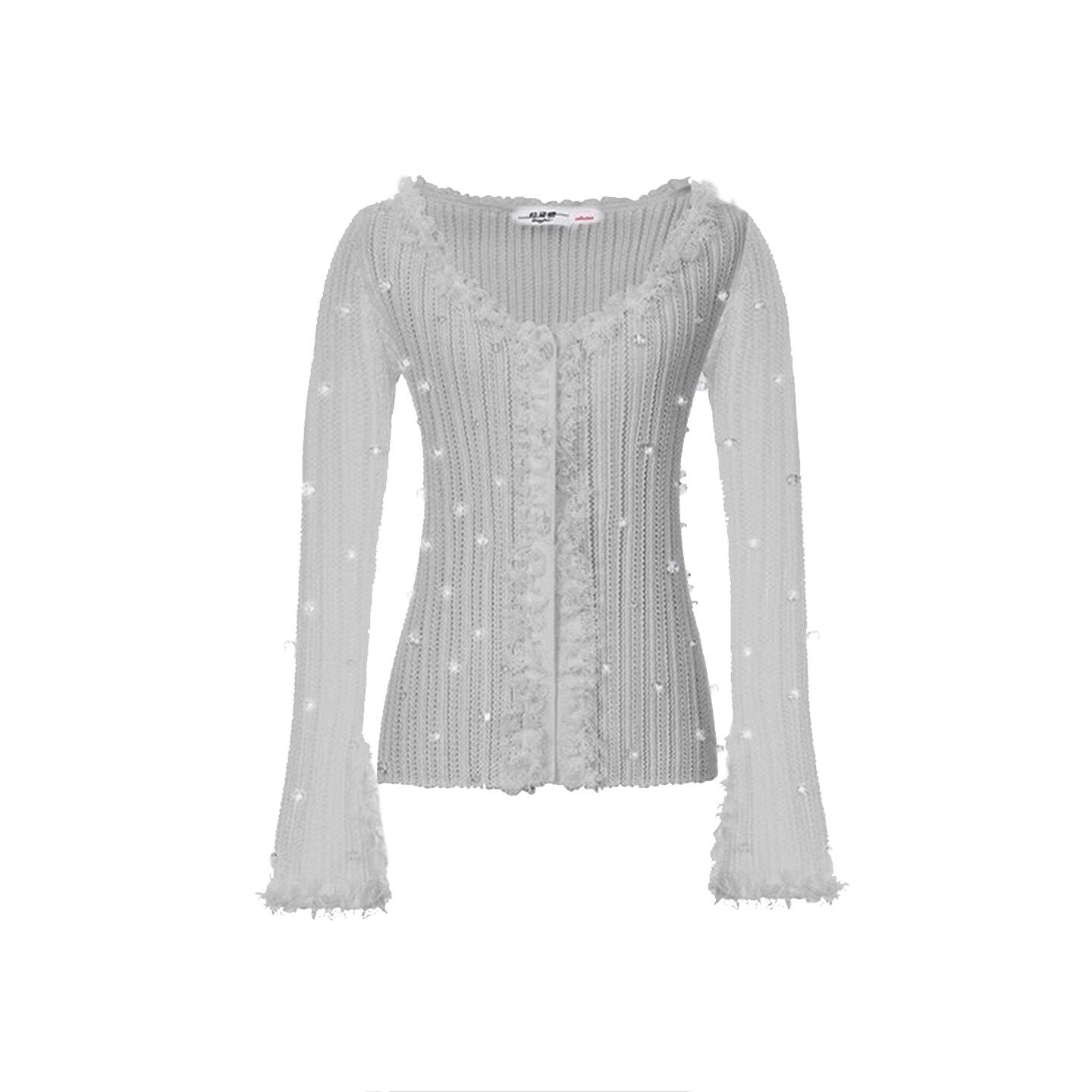 FAME Comfortable Fairy Lace Spliced Knitted Cardigan Top - MASON