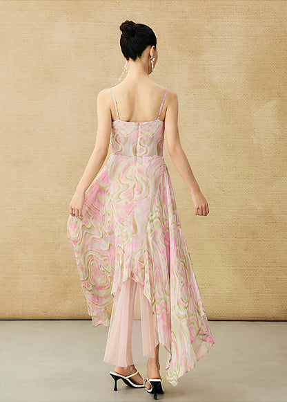 HECO Chinese Style Silk Chiffon Slip Summer Water Ripple Print Long Skirt - PEKKER.