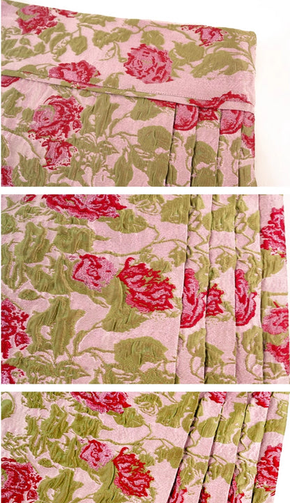 HECO Rose Brocade Jacquard Horse Face pink Skirt Women - piper.