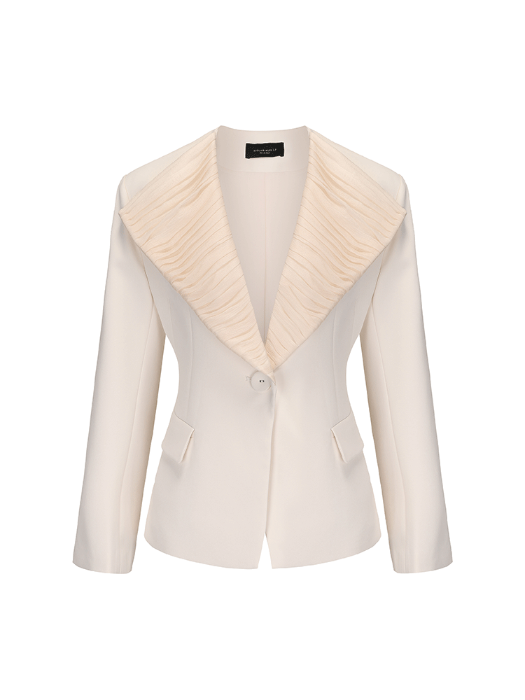 ATELIER MISS LU Textured Tulle Patchwork Waist Blazer - SERMON.