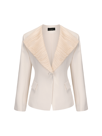 ATELIER MISS LU Textured Tulle Patchwork Waist Blazer - SERMON.