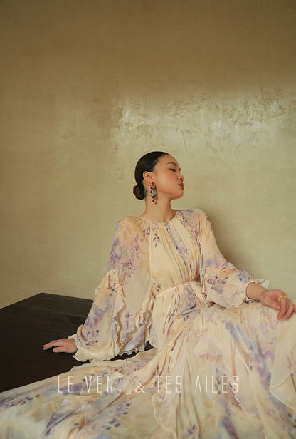 LE VENT&TES AILES floral print silk resort summer vacation maxi dress-GWEN