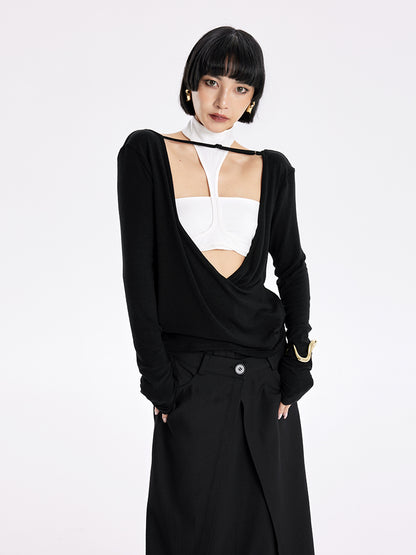 TINY IN Swing Neck Smock Irregular Knit Top - ROX