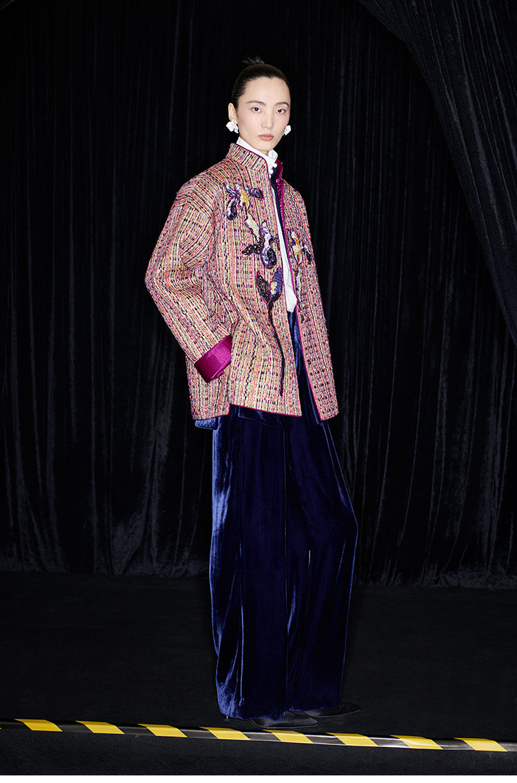 M essential Mackay designer Kneaded Gold Iris Layered Embroidery Loose Jacket - IDEM.