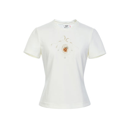 FAME embroidered beaded short-sleeved T-shirt - CAMILLA