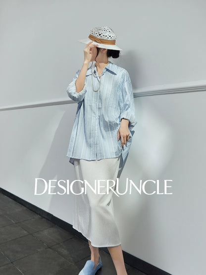 DGU| Blue Knitted Loose Vertical Light Luxury Commuter Fan Niche Design Top - George.